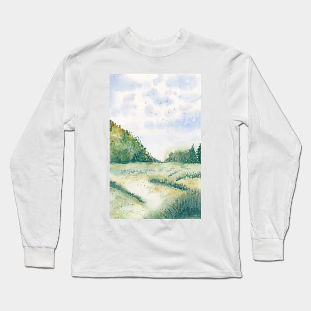 Watercolor Green Fields Long Sleeve T-Shirt by Harpleydesign